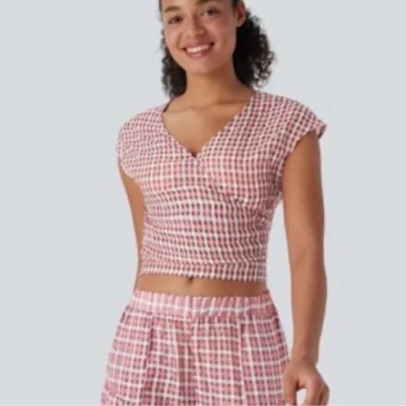 Halara Pink Checkered Wide-Leg Pants Size Medium NWT - Picture 5 of 7